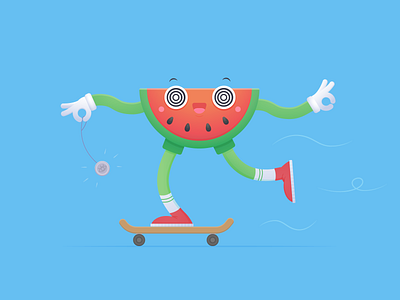 Hypnotic skateboarder~ 2d character adobe illustrator character design fruit illustration skateboarder vector vector illustration watermelon