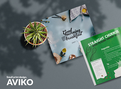 Small print design. AVIKO book folder food logo print restaurant