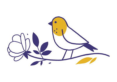 rose and sparrow art bird bird illustration bird logo cute fly leaves lila lines lovely nature plants rose sparrow violet yellow