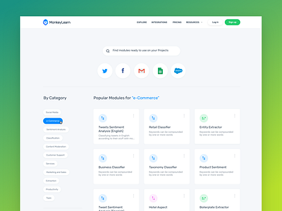 Monkeylearn - Explore Modules app blue clean design interface monkey ui ux web website