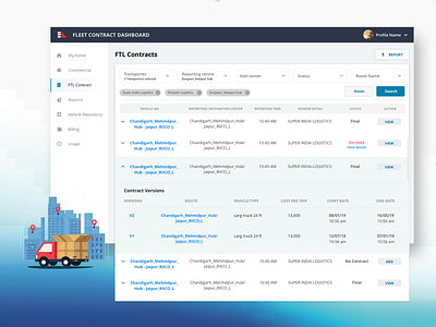 Fleet Contract Dashboard filter filter ui fleet fleet web fleet web illustrator listing listing page listing ui minimal report report design search transprot transprot vector web webdesign