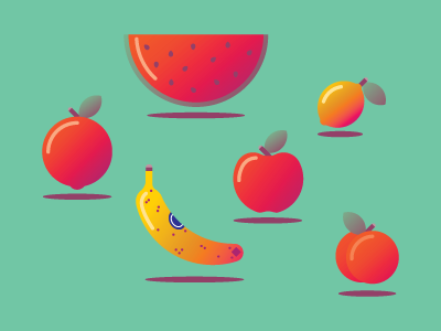 Fruitsalad apple banana color fruit fun gradient healthy illustration lemon peach watermelon