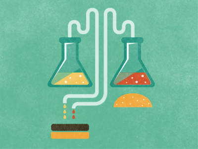 Foodscience beaker burger food illustration ketchup mustard science texture vector