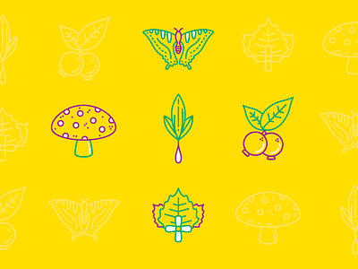 Spring Dreams berry butterfly foraging icons illustration mushroom plants spring summer