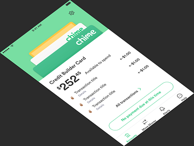 Wallet Concept for Chime Home screen app fintech mobile react native
