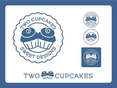 Two Cupcakes Logo Design blue cupcakes flat logo retro scalloped edge simple sweet