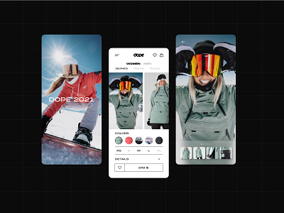Dope mobile app app clothes dope mobile ui onlinestore shopping snowboard uiux