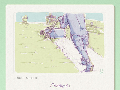 February Daydream calendar 2019 calendar design card dad daydreaming doodle february gentry illustration mowing sketch south africa texture