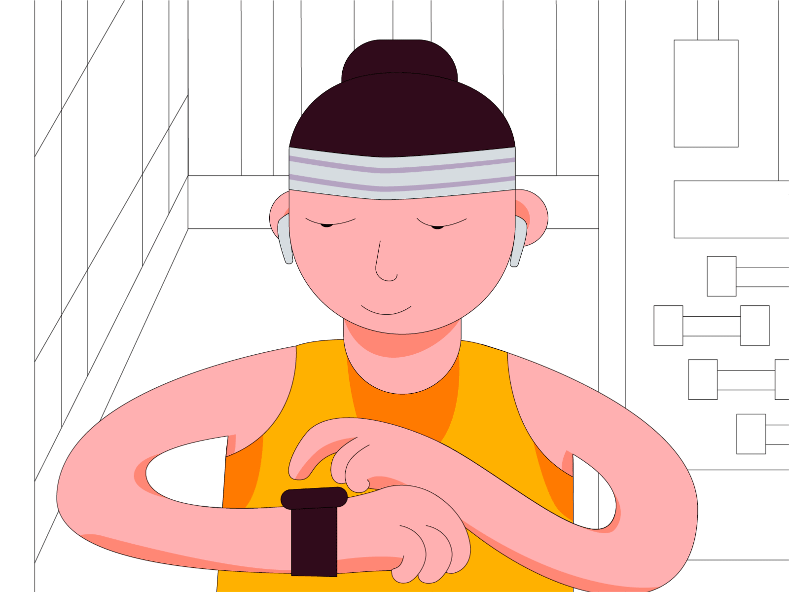 Morning exercise 2d animation after effects animaiton flat animation gym illustration smart watch sport vector