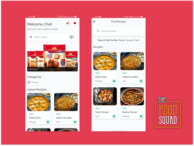 The Food Squad - Cooking Recipe App Design card design clean food recipe app responsive search squad the ui