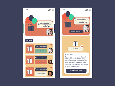 Virtual bday wisher and gifting app - ui screens