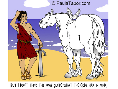 Unlikely Pegasus cartoon digital fantasy art greek mythology humorous illustration illustration pegasus