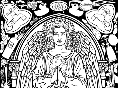 Angel Wip angel art nouveau border digital fantasy art humorous illustration illustration poster art