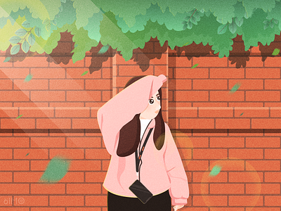 With you in Tamsui brick wall bricks girl illustration illustrations leaf light love sunshine taiwan
