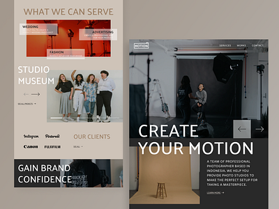 Motion - Photo Studio Website Design design photo studio photography studio ui ui ux ui ux design uidesign ux web web design website website design