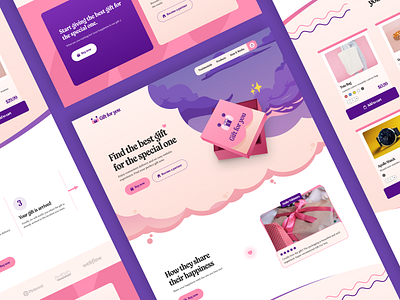 Gift For You - Web Design branding colorful design e commerce ecommerce gift illustration landing page pink playful purple ui ui ux ui ux design uidesign ux web design website website design