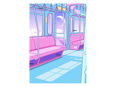 Train in the sky aesthetic beautiful citypop dream illustration japanese kawaii art lofi pastel pastel color pink retrowave sky synthwave train vaporwave
