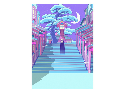 No Face From Spirited away aesthetic beautiful citypop cute cyan dreaming ghibli howls moving castle illustration kawaii art lofi moon no face pastel color pastel colors pink retrowave spirited away synthwave vaporwave
