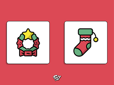 Christmas Wreath and Sock Icon christmas design digital illustration flat icon icon set illustraion illustration ui vector