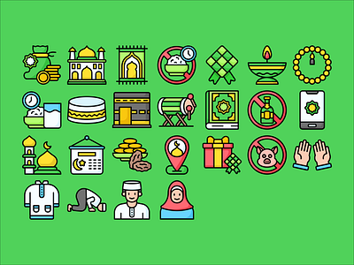 Ramadan Colored Line Icon Set design flat icon icon set illustration illustrator logo ramadan ui ux vector