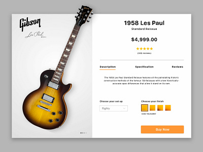 E-commerce product screen daily ui 012 daily ui challenge dailyui dailyui 012 dailyui012 design ecommerce gibson guitar product ui uidesign userinterfacedesign visual design web design website