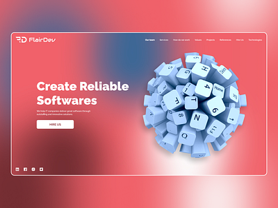 Home screen of the landing page for the IT company branding design flairdev flairdev home screen logo ui ux vector web website