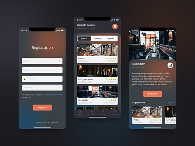 App for booking and food delivery app booking delivery design food mobile registration restaurant ui ux vector web