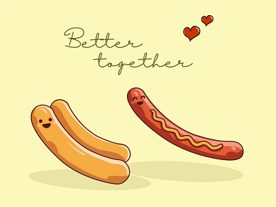 One of the best combos ever. better bread cartoon character design hot hot dog hotdog illustration illustrator meat student project together vector