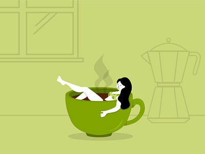 Relaxing Cup of Coffee bathing cartoon character coffee coffee cup cup design flat flat illustration illustration illustrator relax relaxation relaxed relaxing tired vector woman woman illustration