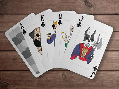 Dog Playing Cards ace cards cards design cartoon character design dog dog illustration french bulldog frenchie game illustration illustrator jack king play playing card playing cards pug queen vector
