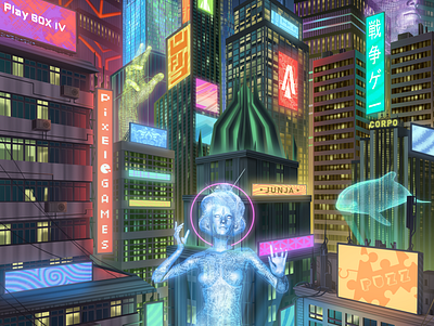 Cybercity (commission work) animation background art background design design digital painting illustration painting