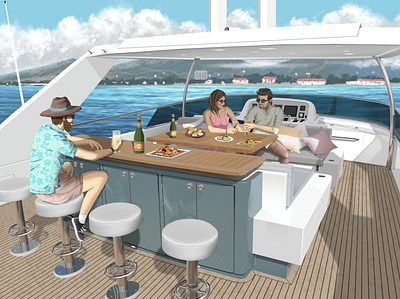 Yacht life (commission work) background art background design branding design digital painting illustration painting