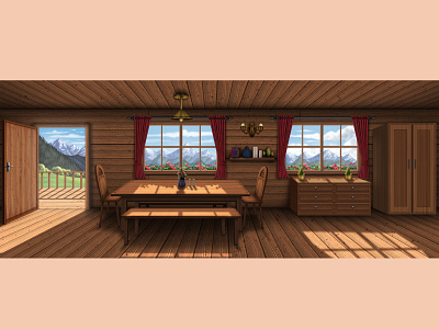 Swiss Alps cabin (commission work) animation background art background design design digital art digital painting graphic design illustration painting