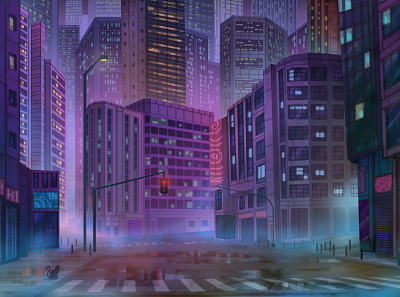 Night city (commission work) animation background art background design design digital painting illustration painting