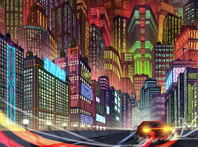 akira inspired city background art. akira animation background art background design city cyberpunk digital painting illustration painting skyline