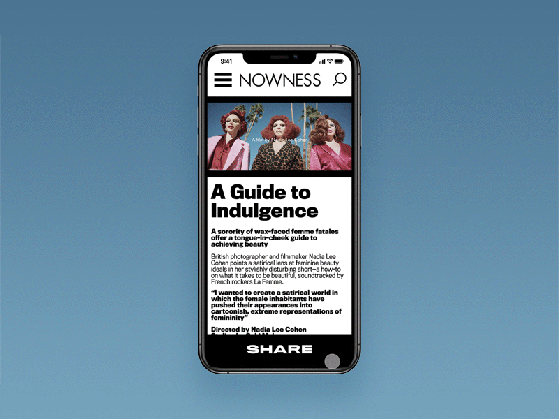 Nowness uidesign app branding share button app design dailyui 010 dailyui