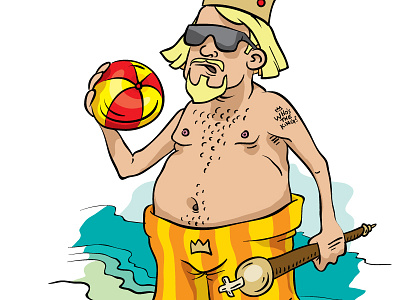 King of the Sun ball beach character crown glasses heat hot illustration king man sea summer sun swimming vector