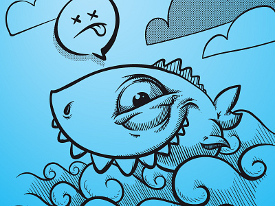 Oh that fish! character clouds death fish illustration piranha sea teeth vector waves