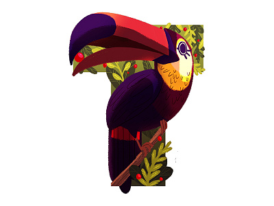 T Is For Toucan adobe photoshop animals bird fauna flora green lettering nature plants t toucan typography