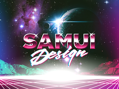 Samui design glow grid mountain neon planet retro samui space stars style tag
