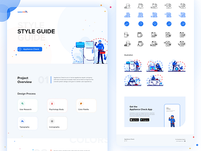 Appliance Check - Website UI Style Guide app design app design icon ui web ios guide appliance color palette home service icon mockup repair style guide trendy typography ui ui ux uiux unique logo user interface web web design website website concept