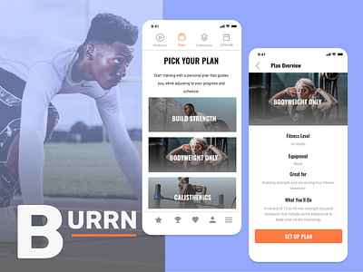 Burrn Workout App adobe xd design advertising dailyui design identity productdesign ui uiuixdesign visual design visual identity workout app