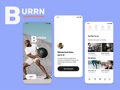 Burrn Workout App more adobe xd dailyui identity identity branding logo productdesign uxui uxuidesign visual design workout app