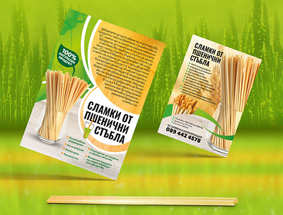 Natural wheat straw leaflet eco straw flyer flyer design graphic design illustration leaflet leaflet design natural straw print design vector wheat straw
