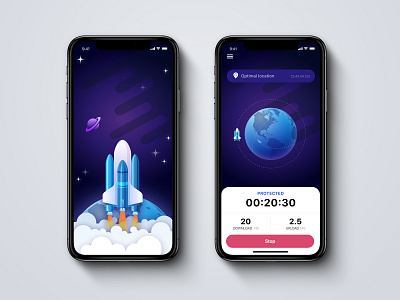 NanoVPN app design illustration ios mobile rocket ui vpn