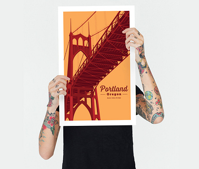 St. Johns Poster bridge creative graphic deisgn illustration orange pdx portland poster red st. johns sunset tattoos