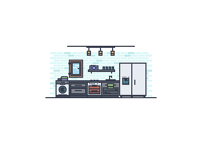 Kitchen Illustration grid line vector