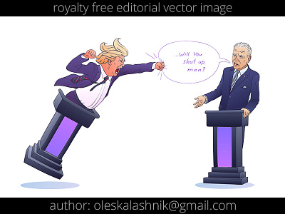 Debates between Trump and Biden. Vector political caricature.