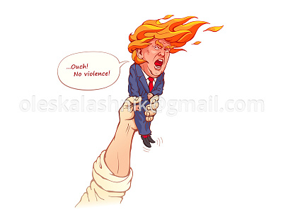 Donald Trump is a flaming torch american arm arson burn caricature fire flame former fury hand ignite illustration no violence president protest provoke riot torch trump us