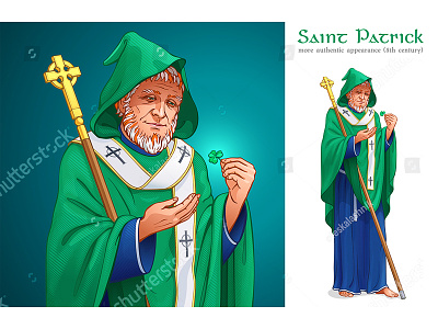 Saint Patrick. Imaginary appearance bishop blue celtic clipart clover concept day druid green hood ireland irish missionary patrick portrait priest royalty free saint shamrock vector